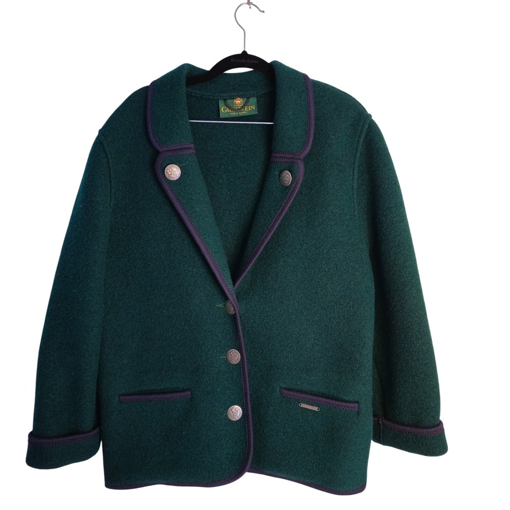 Giesswein Women Green Wool Blend Blazer Jacket‎ Austrian Made Size 38